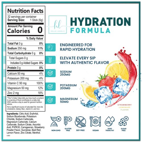 Daily Electrolyte Drink Mix - Strawberry Lemonade Hydration Powder Packets with 6 Electrolytes & Minerals - Sugar Free, Keto Friendly, Electrolytes Powder Recovery Drink w Real Salt - 32 Servings