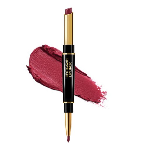 NILKJAR Mauve Red Metallic Women's Matte Lipstick and Lip Liner Set,DNM Double-ended Design Lipstick and Lip Liner in One,Lasting Waterproof Lipstick and Lip Liners Combo Lip Liner Pencil Set 08#