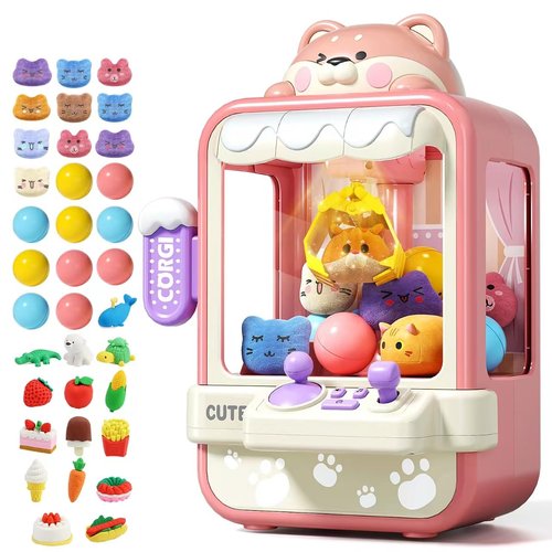 Jovow Claw Machine for Kids, Mini Vending Machine with Music, Prize Dispenser Toys for Girls and Boys, Electronic Claw Game Machine for Party Birthdays, Includes 35 Mini Toys (Small)