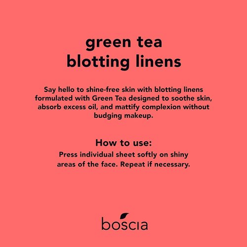 boscia Green Tea Blotting Linens - Vegan, Cruelty-Free, Natural Skin Care - Oil Blotting Sheets for Face - For Combination to Oily Skin Types - Travel Size - 100 Sheets