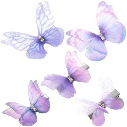 HINZIC 5Pcs Purple Butterfly Hair Clips, Gradient Rhinestone Organza Barrettes Christmas Bachelorette Party Halloween Rave Festival Concert Hair Accessories for Women