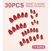 Morily Red Press on Nails, 30Pcs Short Almond Fake Nails Glossy Acrylic False Nails Reusable Full Cover Stick on Nails for Women, 15 Sizes, Thicker Fingertips