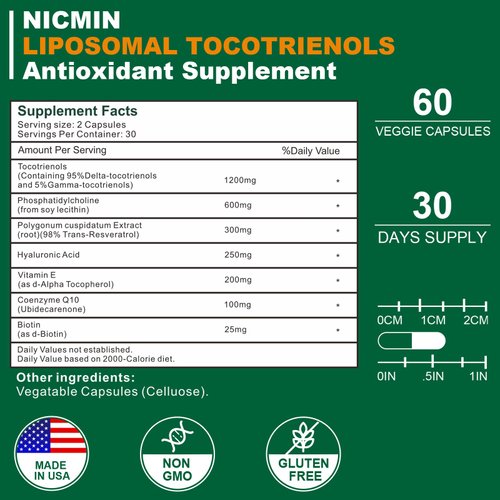 1200MG Vitamin E Tocotrienols Liposomal Tocotrienols Supplement with Phosphatidylcholine, 95% Delta-tocotrienols and 5% Gamma-tocotrienols, High Absorption for Heart, Brain Function 120 Capsules