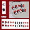 Press on Nails Short Square, Cute Fake Nails Full Cover Red with Cute Cartoon Designs False Nails Cute Stick on Nails Artificial Acrylic Glue on Nails Manicure Decoration for Women Daily Wear Nails