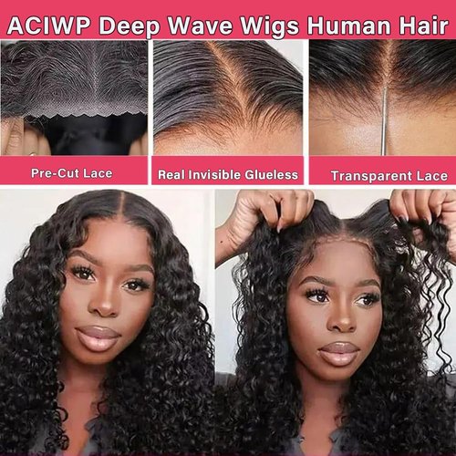 Glueless Wigs Human Hair Pre Plucked Pre Cut Wear and Go Deep Wave Lace Front Wigs Human Hair for Beginners Upgraded No Glue Pre Cut 5x5 Hd Lace Closure Wigs for Black Women Human Hair Wig 18 Inch