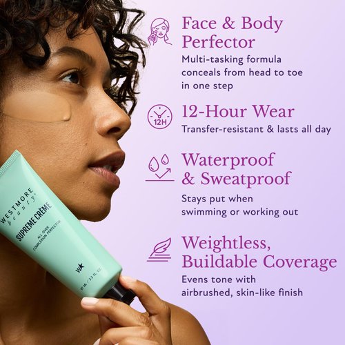 Westmore Beauty Supreme Creme All-Over Complexion Perfector – Long-Lasting CC Cream Foundation - Waterproof & Transfer-Resistant Skin Tint - 3.3 Oz (Tan)