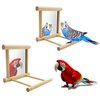 Blessed Family 2 Piece Bird Parakeet Mirror for Cage,Parrot Perch Stand,Wooden Hummingbird Swing Toy,Parakeet Accessories for Cockatiels Conure Finch Lovebird Canary African Grey Macaw