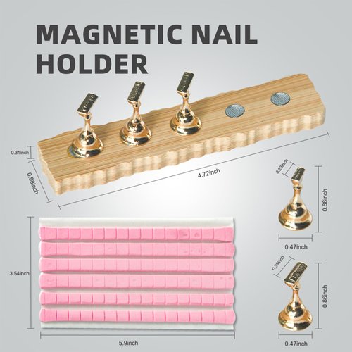 BPrettier Nail Holder for Painting Nails 2 Set Super Magnetic Nail Stand for Press on, Press on Nail Stand with 96 Pcs Reusable Sticky Putty for Nail Art Display Home & Salon Use.(Wood & Gold)