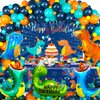 HJINGY 140 PCS Dinosaur Birthday Party Decorations, Blue Dinosaur Party Decorations for Boys Includes Dinosaur Balloons, Customized Backdrop, Tablecloth for Dinosaur Baby Shower Decorations