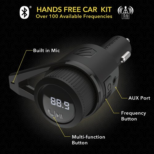 Scosche BTFM5 Bluetooth Hands-Free Car Kit with Digital FM Transmitter and Dual 12W USB Charging Ports For Vehicles
