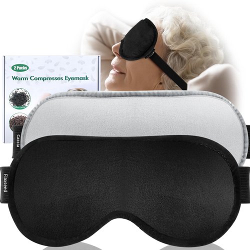 Heated Eye Mask (2-Packs), TOPOINT Moist Warm Eye Compress Microwave with Flaxseed Cassia Seed, Weighted Eye Mask for Sleeping, Dry Eyes, Stye Eye Treatment, Relief Eye Fatigue (Black&Grey)