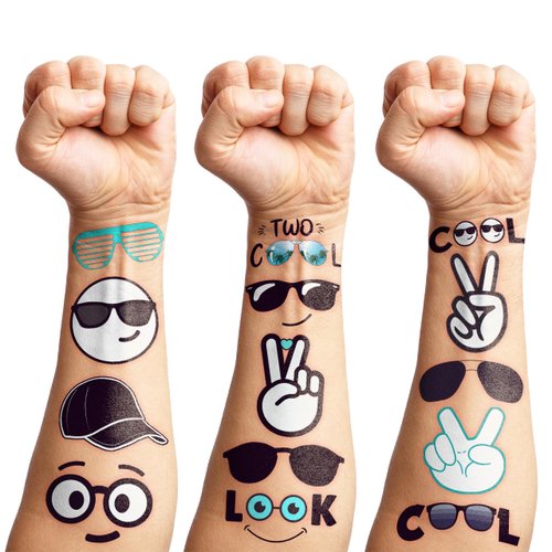 8 Sheets (96PCS) Two Cool Tattoos Temporary Birthday Party Decorations Supplies Favors for Kids Boys Girls Gifts Classroom School Prizes Rewards
