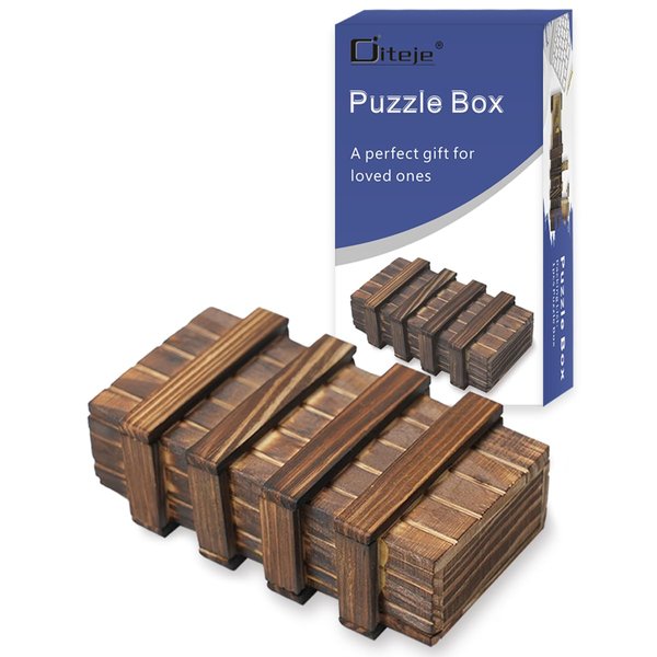 Diteje Puzzle Box, Magic Wooden Box Puzzle Case Card Holders with Secret Hidden Compartment for Adults and Kids