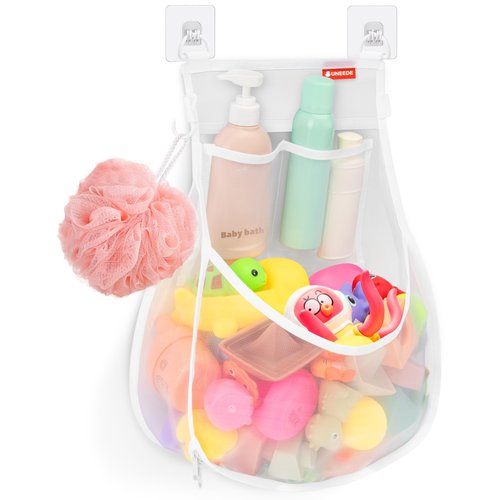 UNEEDE Wall Mounted Versatile Bath Toy Storage Holder,2.1 Gallons Bathtub Toy Storage Organizer,Mesh Shower Caddy for Bathtub Toy Organizer and Storage,Quick Dry Bath Toy Organizer,Bath Toy Holder