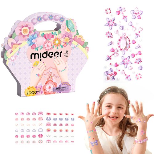 Mideer 1000+ Garden Fairy Dress Up Sticker Pack, Includes 500 Stickers, 120 Temporary Tattoos, 360 Nail Stickers for Kids, 3D Gems Stickers, Party Favors for Kids Age 3+