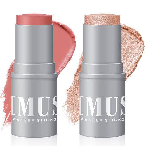 KIMUSE Highlighter Makeup Stick Duo-Cream Blush Stick & Highlighter Trimming Stick-Creamy & Pigmented, Long Lasting & Vegan Face Make Up Sticks