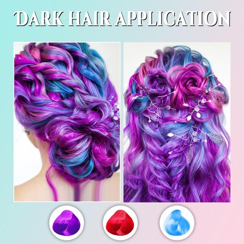 Byhoo Blue Red Purple Temporary Hair Color for Dark Hair Dye, Cream Formula, Washable Hair Dye for Kids Girls Birthday Party Halloween Cosplay Hair Gift