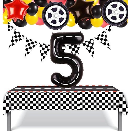 Race Car Balloons Wheel Tire Balloons 5th Birthday Party Decorations for Boys Foil Mylar Race Car Truck Bike Theme Party Supplies Favors Anniversary Decor Black and Red