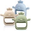 3 Packs Baby Teething Toy Silicone Teething Mitten for Babies Over 3 Months Anti Dropping Wrist Hand Teethers Baby Chew Toys for Sucking Needs, BPA Free (Olive, Caramel & Blue)
