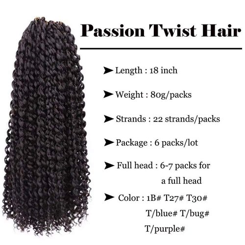 6 Packs Passion Twists Hair 18inch Water Wave Crochet Hair for Goddess Passion Twist Long Bohemian Locs Braiding Hair Extensions (18" 6packs 1B#)