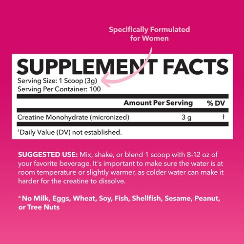 Creatine for Women With Micronized Creatine Monohydrate Powder for Post Workout Recovery Powder - Creatine for Women Booty Gain - 3g Unflavored, Non-GMO, Vegan Creatine Powder for Woman - 100 Servings