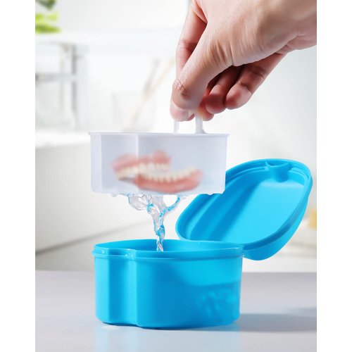 JMU Denture Bath Case, Denture Cup for Soaking Dentures with Strainer Basket Tray for Dentures, Mouth Guard Storage Case