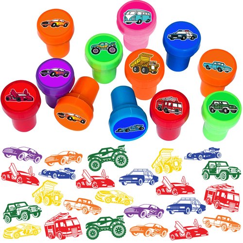 Car and Truck Stampers for Kids, Themed Car and Truck Birthday Party Favors Decorations Supplies 12PCS Stamps Classroom Gifts Cute for Boys Girls Rewards Birthday Party Gifts Ideals Prizes