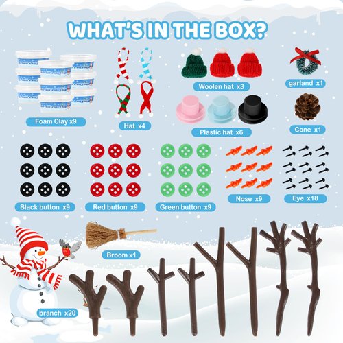 9 Pack DIY Snowman Kit Toys for Kids,Christmas Crafts Gift Toys for Girls,Boys,Build a Snowman Kit Indoor Decorations,Creative Kids Air Dry Modeling Clay,Christmas Gift Stocking Stuffers for Toddler