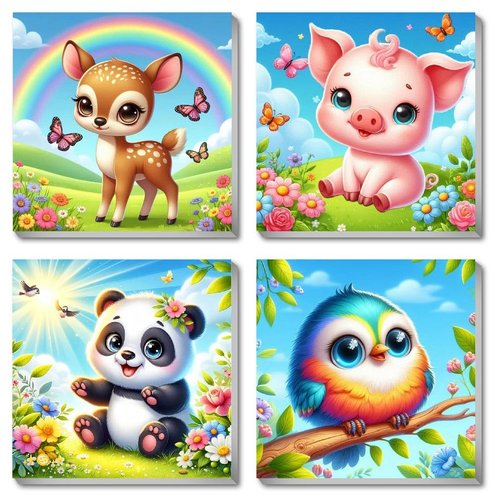 gganmtere 4 Packs Cartoon Animals Framed Paint by Numbers kit for Adult Beginners, Cute Acrylic Adult Paint by Numbers on Canvas, DIY Adult Paint by Number Art Craft Kits for Home Decor 8X8 inch
