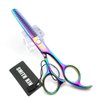 5.5 Inches Hair Cutting Scissors Set with Razor Combs Lether Scissors Case,Hair Cutting Shears Hair Thinning Shears for Personal and Professional (Raibow)