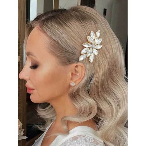 Easedaily Rhinestone Bride Wedding Hair Comb Gold Crystal Bridal Hair Piece Hair Accessories for Women and Girls