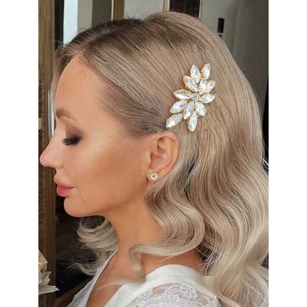Easedaily Rhinestone Bride Wedding Hair Comb Gold Crystal Bridal Hair Piece Hair Accessories for Women and Girls