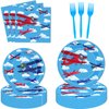 80 Pcs Airplane Party Supplies Airplane Aircraft Paper Plates Napkins Forks Dinnerware for Aviation Theme Boys Baby Shower 1st 2nd 3rd 4th Bday Party Decorations