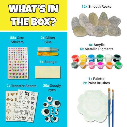 JOYEZA Rock Painting Kit Deluxe, Arts and Crafts for Girls Boys Age 6+, 12 Rocks Tween Gift Art Set, Waterproof Paints, Craft Kits Art Supplies, Kids Crafts Ages 6-8, Kids Activities 6 7 8 9 10