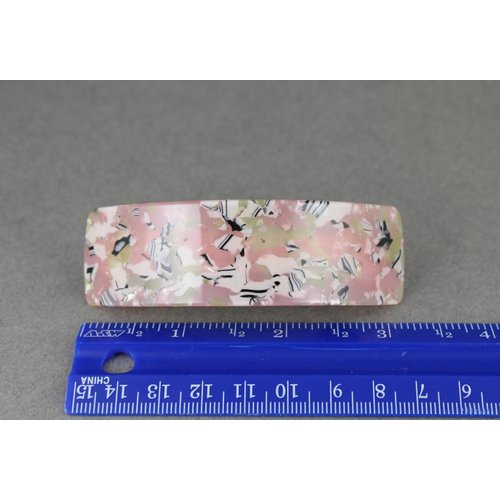 Pink Cream Black barrette plastic marbled rectangle hair clip accessory 3.75 inches long over the curve