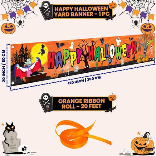 KatchOn, Happy Halloween Banner for Outdoor - 120x20 Inch | Colorful Happy Halloween Yard Banner for Happy Halloween Decorations | Halloween Yard Sign Banner | Happy Halloween Banners for Outside