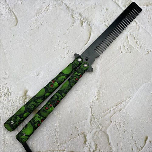 Butterfly Knife Designed Practice Trainer Comb, Portable Training Practice Hair Comb,Easy to Practice Flipping (Green)