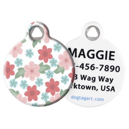 Dog Tag Art Summer Bloom Pet ID Tag for Dogs and Cats, Silent Polymer Coated Stainless Steel Nametag with Customized Identification Information - Small .875" Diameter