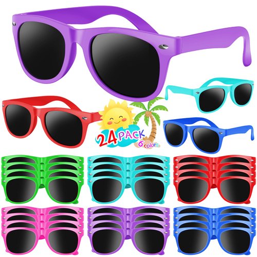 Ynrriiy Kids Sunglasses Bulk,24 Pack Kids Sunglasses Party Favors, Neon Sunglasses for Kids Boys and Girls Age 3-10 - Gift for Birthday,Graduation Party Supplies,Pool Party Favors