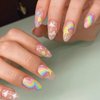 DANMANR Rainbow Press on Nails Nude False Nails Full Cover Acrylic Cloud Fake Medium Nails for Women and Girls 24PCS