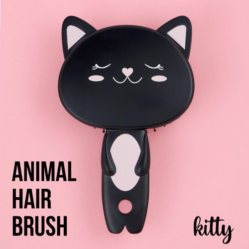 Forever 21 Hairbrush - 1pc Cute Animal Character Hairbrush, Comfort & Control Cushion Hair Brush w/Gentle Bristles, Cushion Base, and Animal Ears (BLACK CAT)
