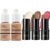 PHOERA Foundation,3 PCS Contour Stick Makeup Kit,Shades with Highlighter Stick,Blush Stick and Bronzer,PHOERA Makeup Matte Natural Finish (104+105+Light-Medium Contour/Buff Beige+Sand+#02,#10,#12)