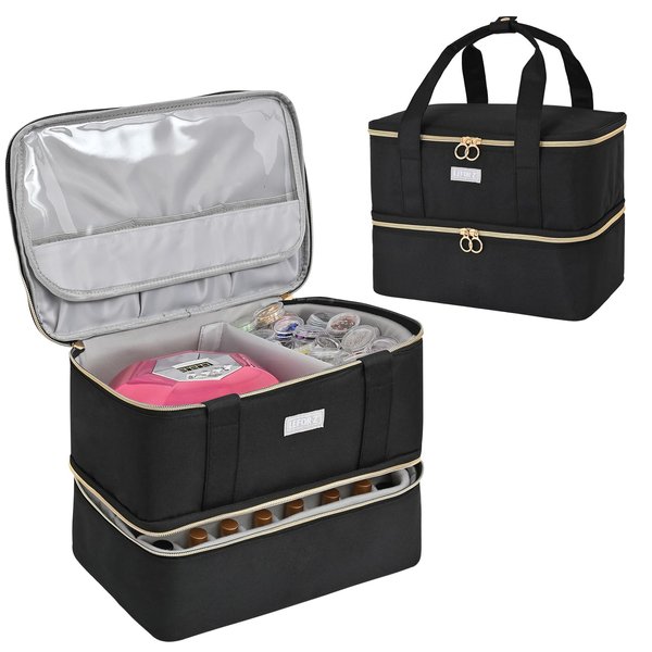 LEFOR·Z Nail Polish Organizer,Double-Layer Nail Organizers and Storage,Nail Polish Carrying Case for 40 Bottles (15ml-0.5 fl.oz) and Nail Lamp,Portable Nail Polish Holder for Nail Supplies