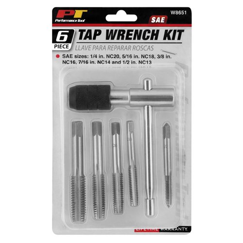 Performance Tool W8651 Dual Jaw Tap Wrench Thread Renewal Tool for Standard Pipe Sizes - Tungsten Steel, SAE 1/4-Inch-1/2-Inch with Positive Grip T-Handle
