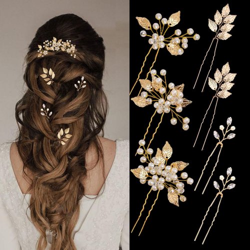 7 Pieces Gold Hair Accessories for Women Wedding Hair Pieces for Brides Pearl Crystal Bridal Hair Pins Vintage Hair Decorations for Bride Bridesmaids