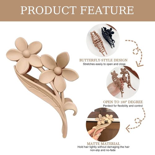 Hawaiian Flower Hair Clips Khaki Color Flower Claw Clips Non-slips Hair Claw Clips for Thick or Long Hair Beach Plumeria Hair Barrette Clips Summer Birthday Party Hair Accessories for Women 1Pcs