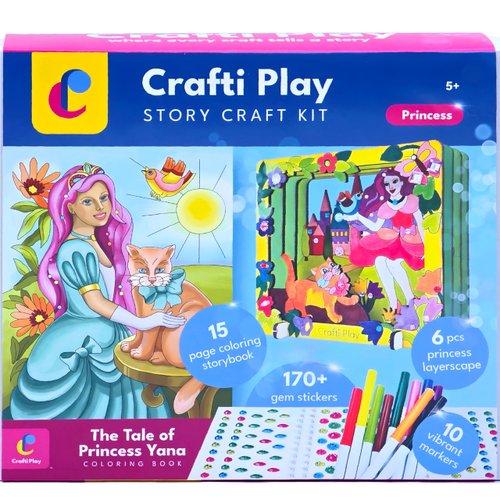 Princess Story Craft Kit | Complete Arts & Crafts Set with Story Coloring Book, Gem Stickers, Markers & 3D Princess Layerscape |Arts and Crafts For Kids Ages 8-12, 6-8, 5 year old| Best Gift for Girls