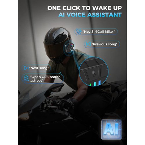 Motorcycle Helmet Headset, Moman H4Plus Single Use Snowmobile Motorbike Helmet Wireless Headphone with AI voice Assistant Waterproof IPX6 Noise Cancellation, Motorcycle-Helmet-Wireless-Headset-Speaker