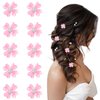 10 Pcs Small Flower Hair Clips with Rhinestone Mini Clover Cute Hair Pins Wedding Bridal Hair Accessories Decorative for Fine Hair Barrettes for Girls Women(Pink)