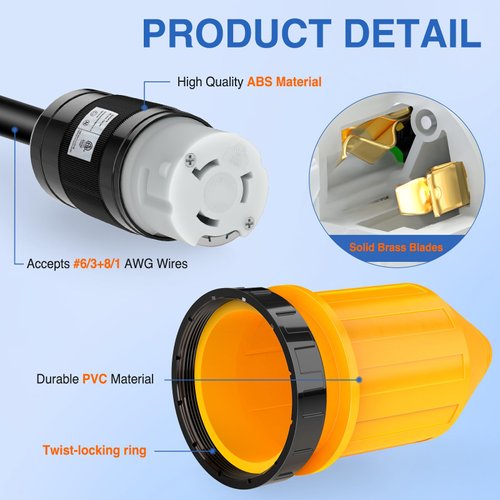 Nilight 50AMP RV Power Cord Twist Lock Plug with Boot Locking Cover 125/250V NEMA SS2-50R ETL Listed Female Locking Shore Replacement Inlet for RV Camper Caravan Trailer Van, 2 Years Warranty